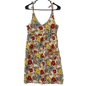 Susina Sun Dress Cotton Empire Tie Straps Bold Print Large Jr 3045